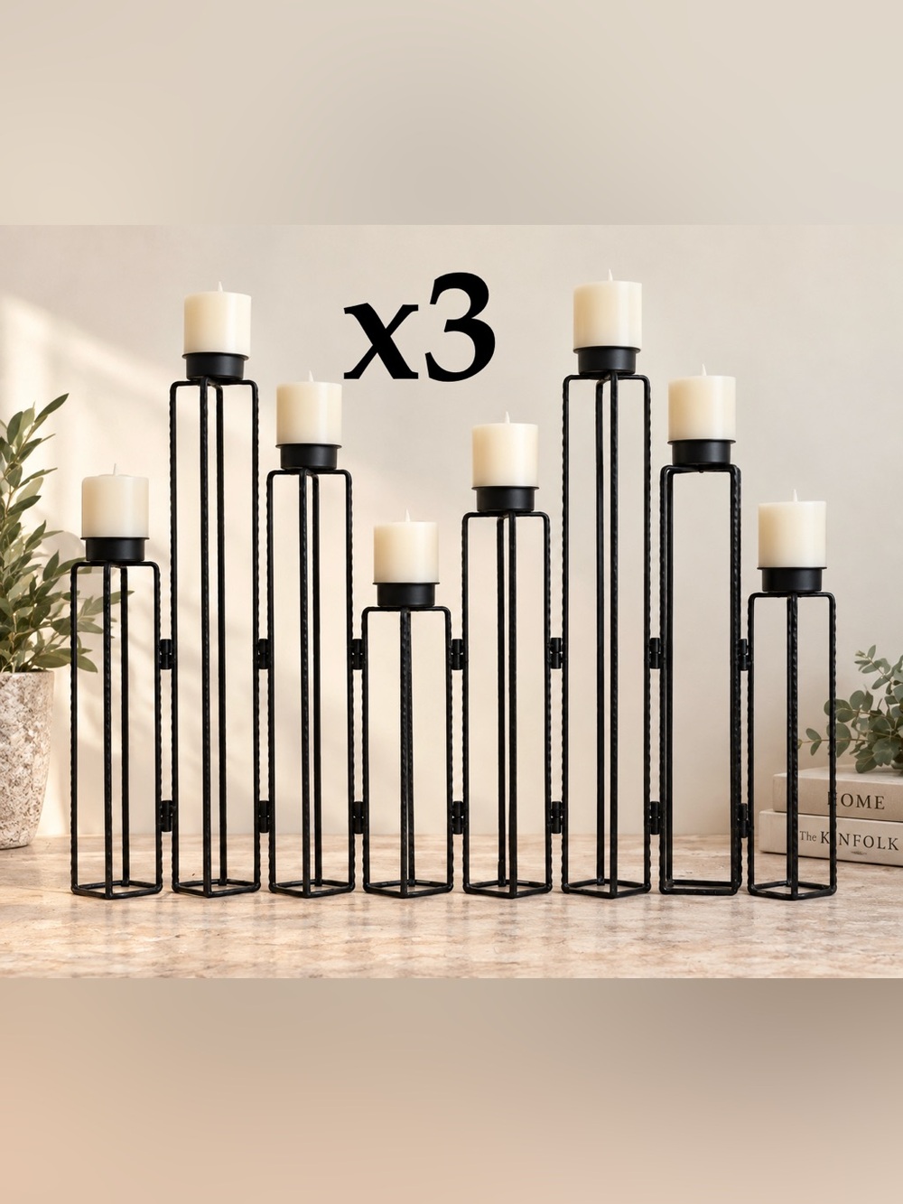Black Multi-Arm Hinged Metal Muli-Candle Holder